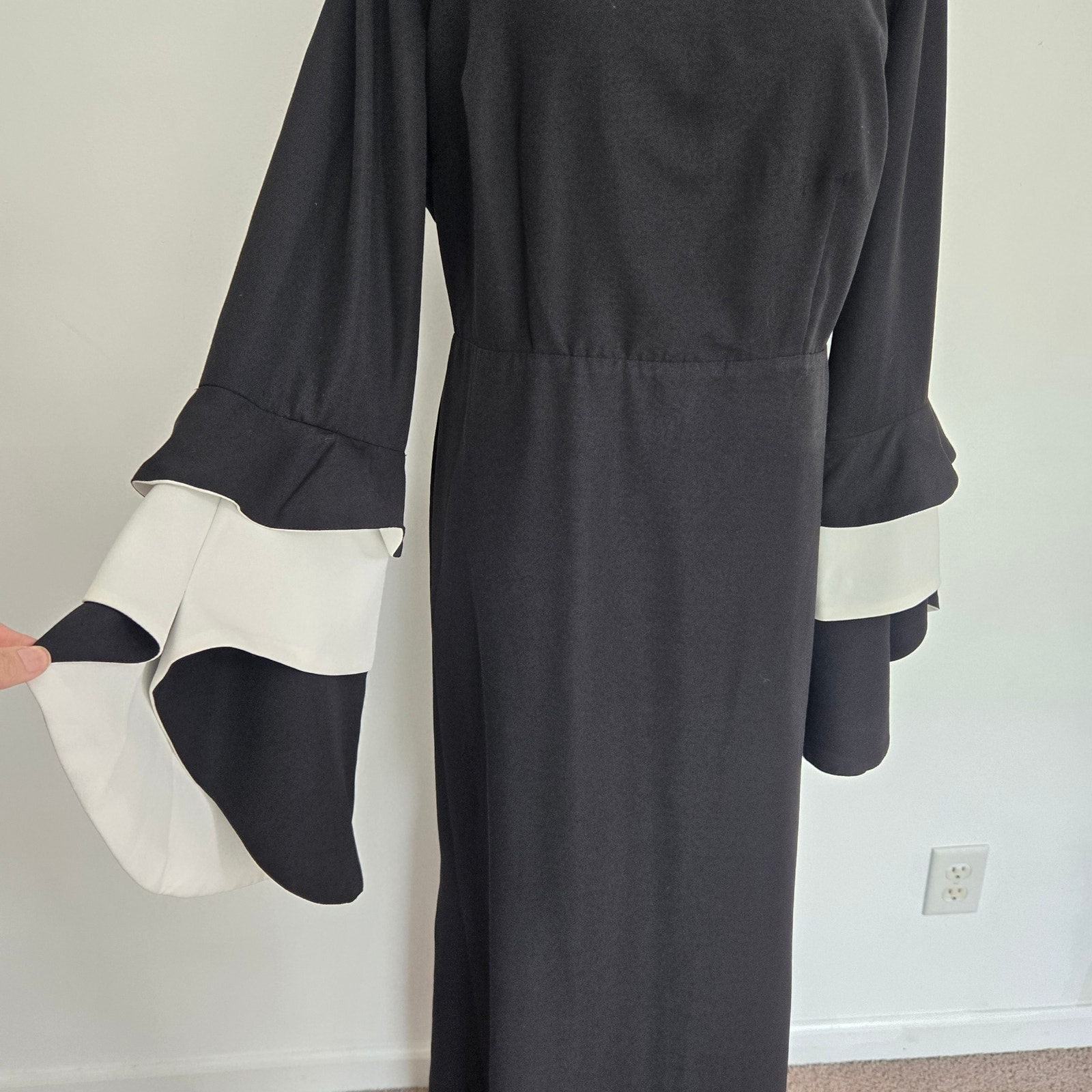 Annah Hariri Women Classic Modest Black Dress Bell Sleeve Chic Modern Long 12 — image 5 of 8